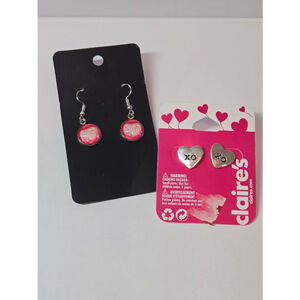 Two Pairs Pink Love and Silver XO Love Earrings One Size